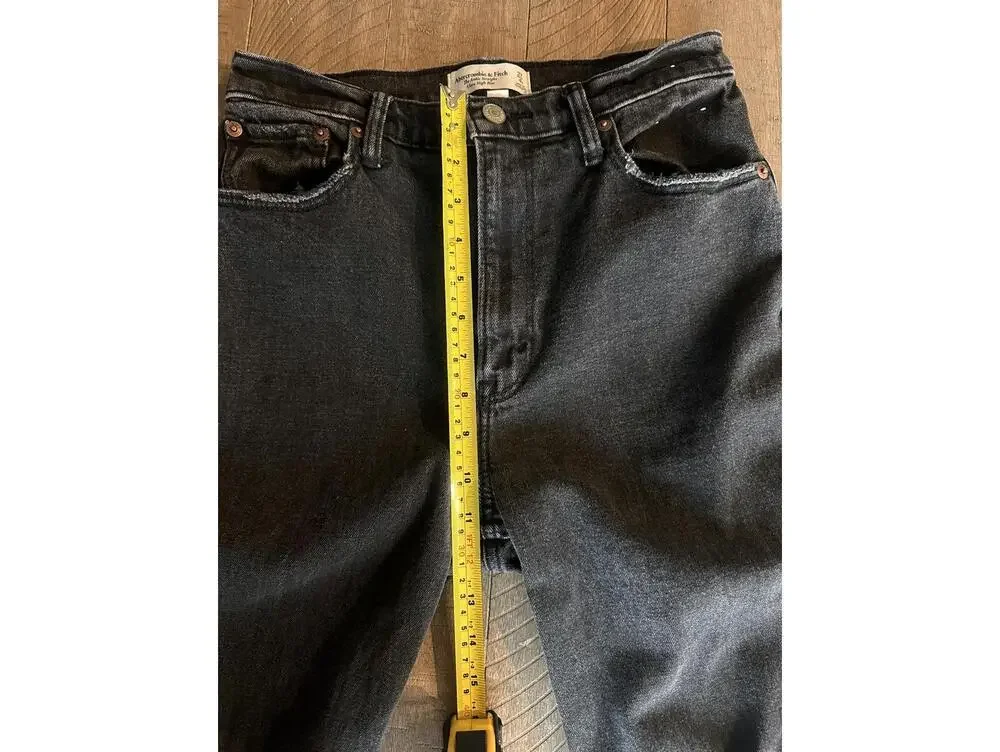 Abercrombie & Fitch Ankle Straight Ultra High Rise Curve Jeans Black Women 27/4R - Picture 11 of 14